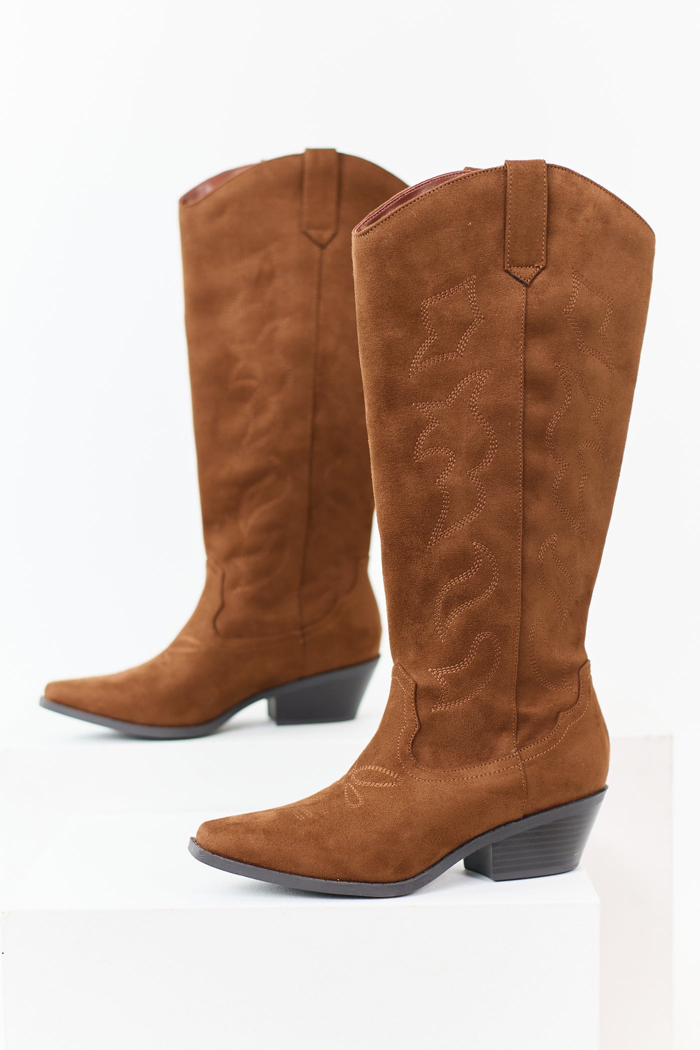 Spice Faux Suede Western Embroidered Boots