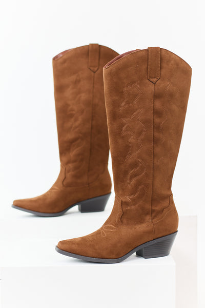 Spice Faux Suede Western Embroidered Boots