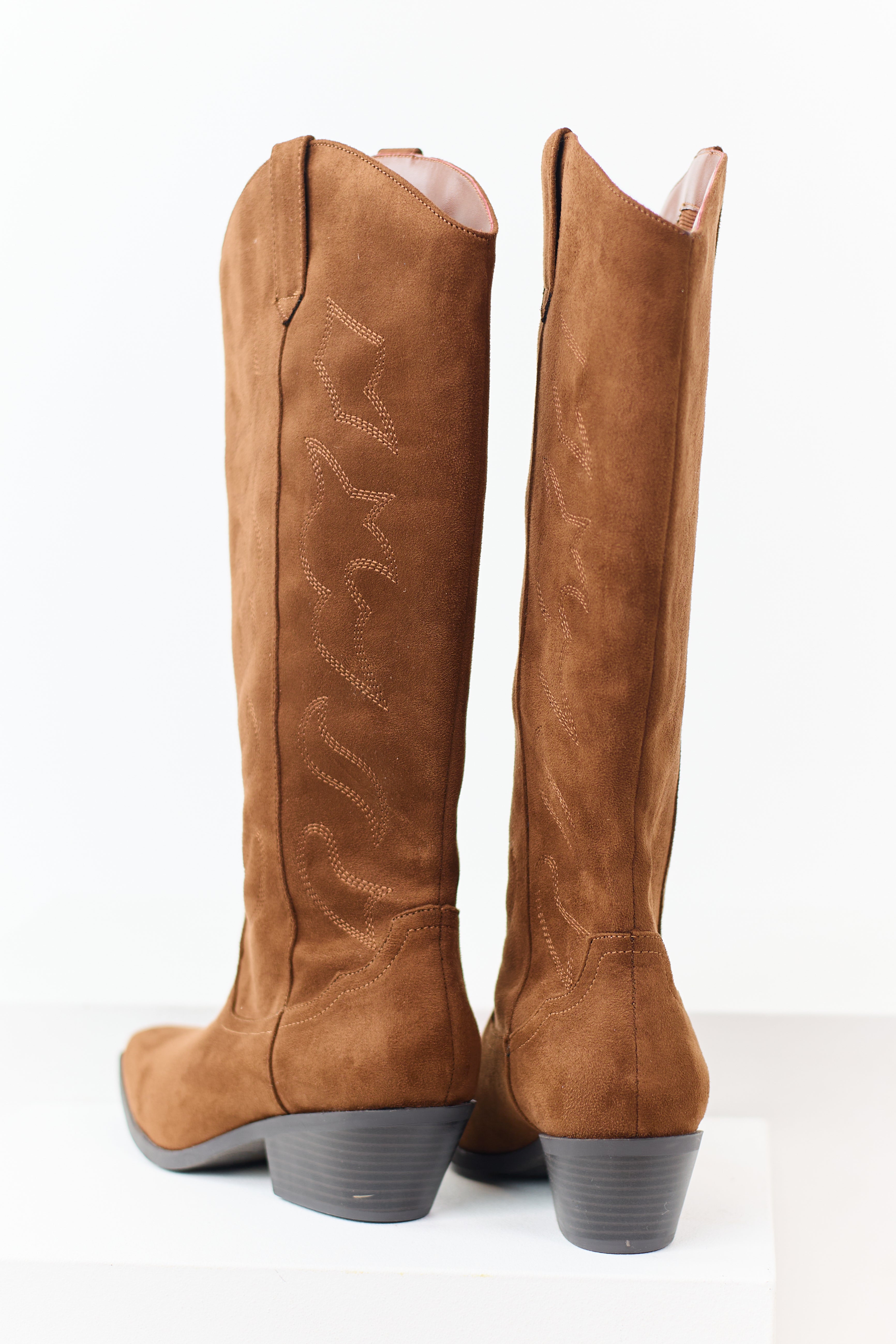 Spice Faux Suede Western Embroidered Boots