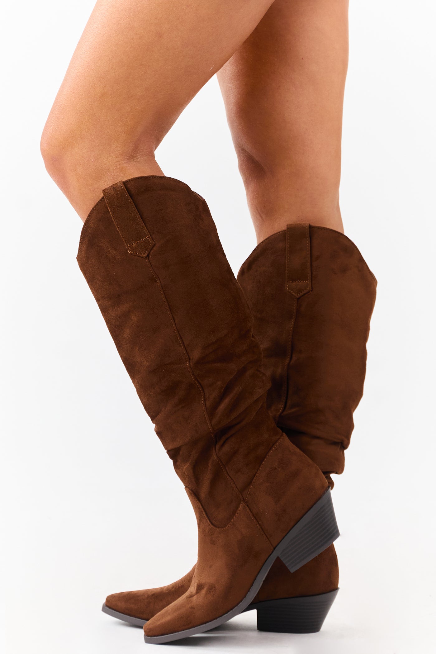 Spice Microsuede Western Style Slouch Tall Boots