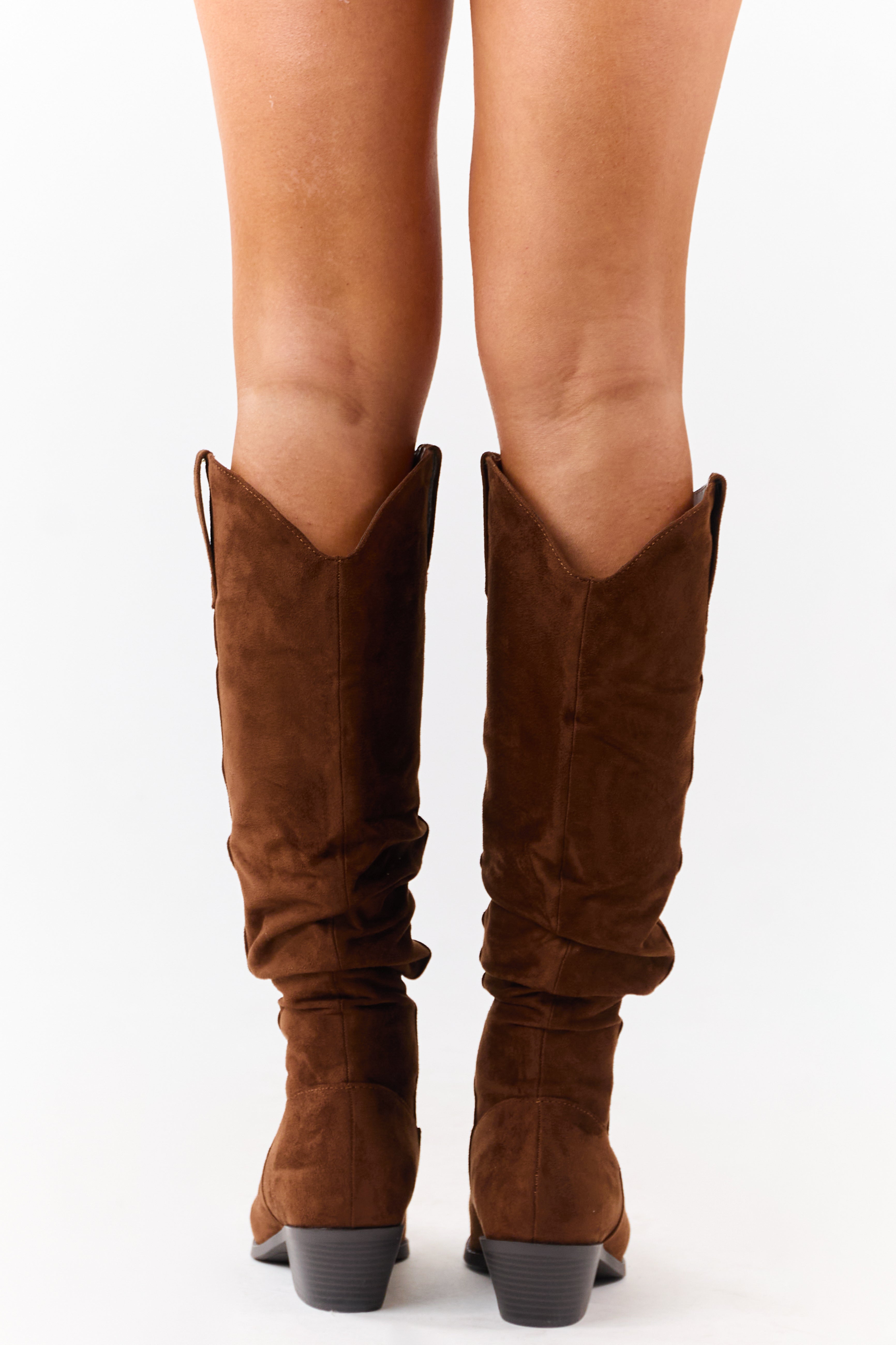 Spice Microsuede Western Style Slouch Tall Boots