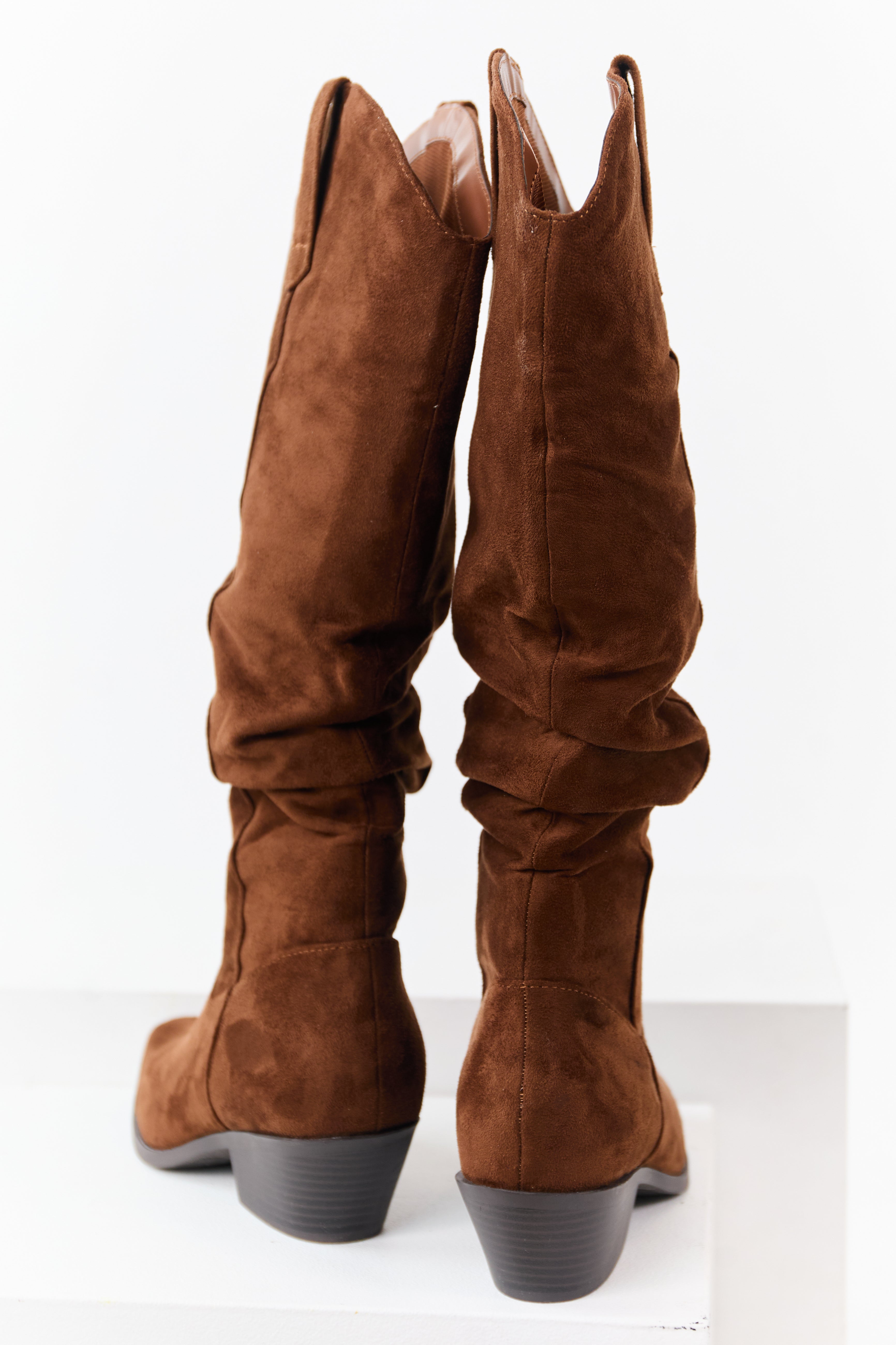 Spice Microsuede Western Style Slouch Tall Boots