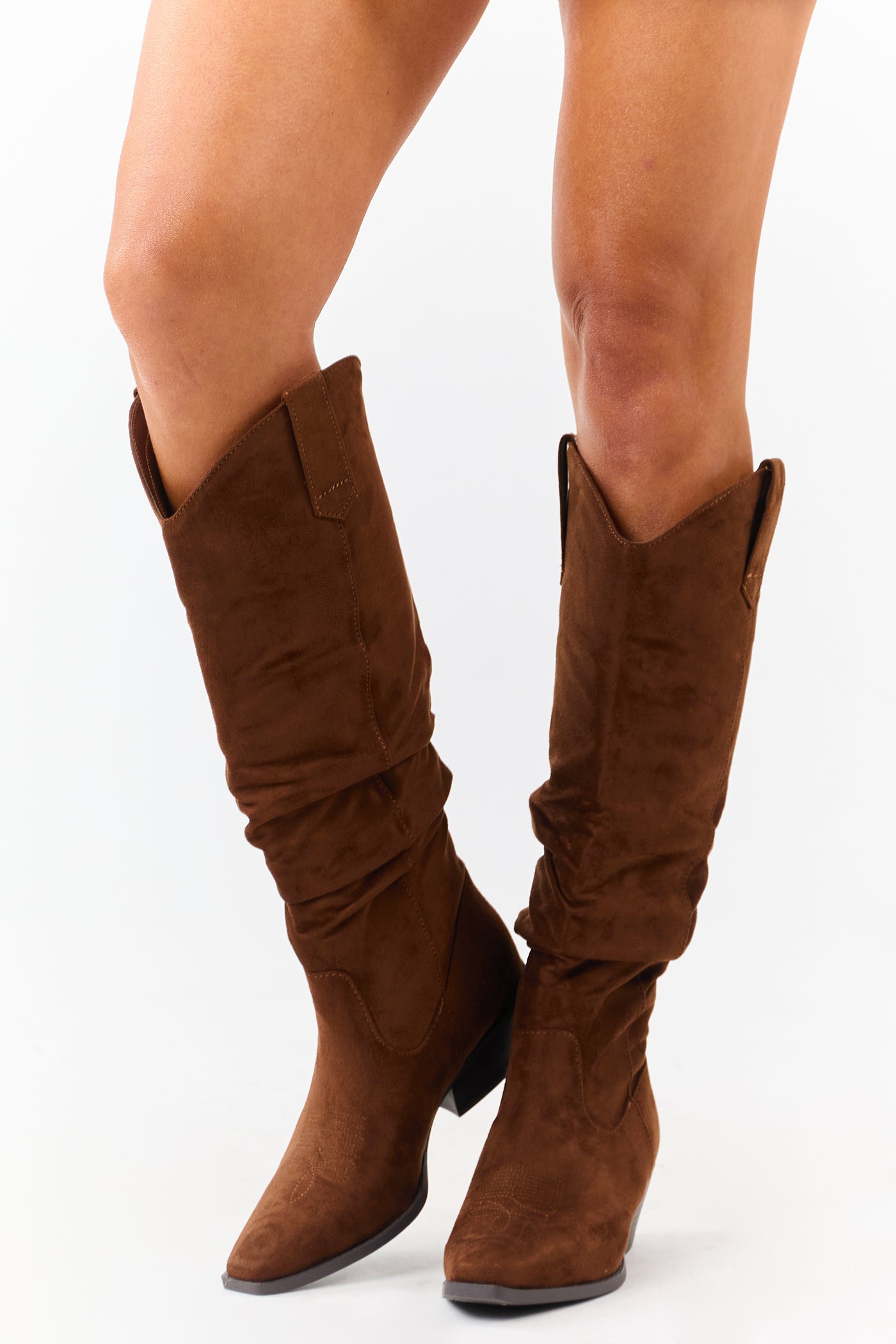 Spice Microsuede Western Style Slouch Tall Boots