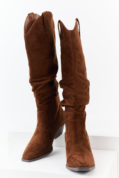 Spice Microsuede Western Style Slouch Tall Boots