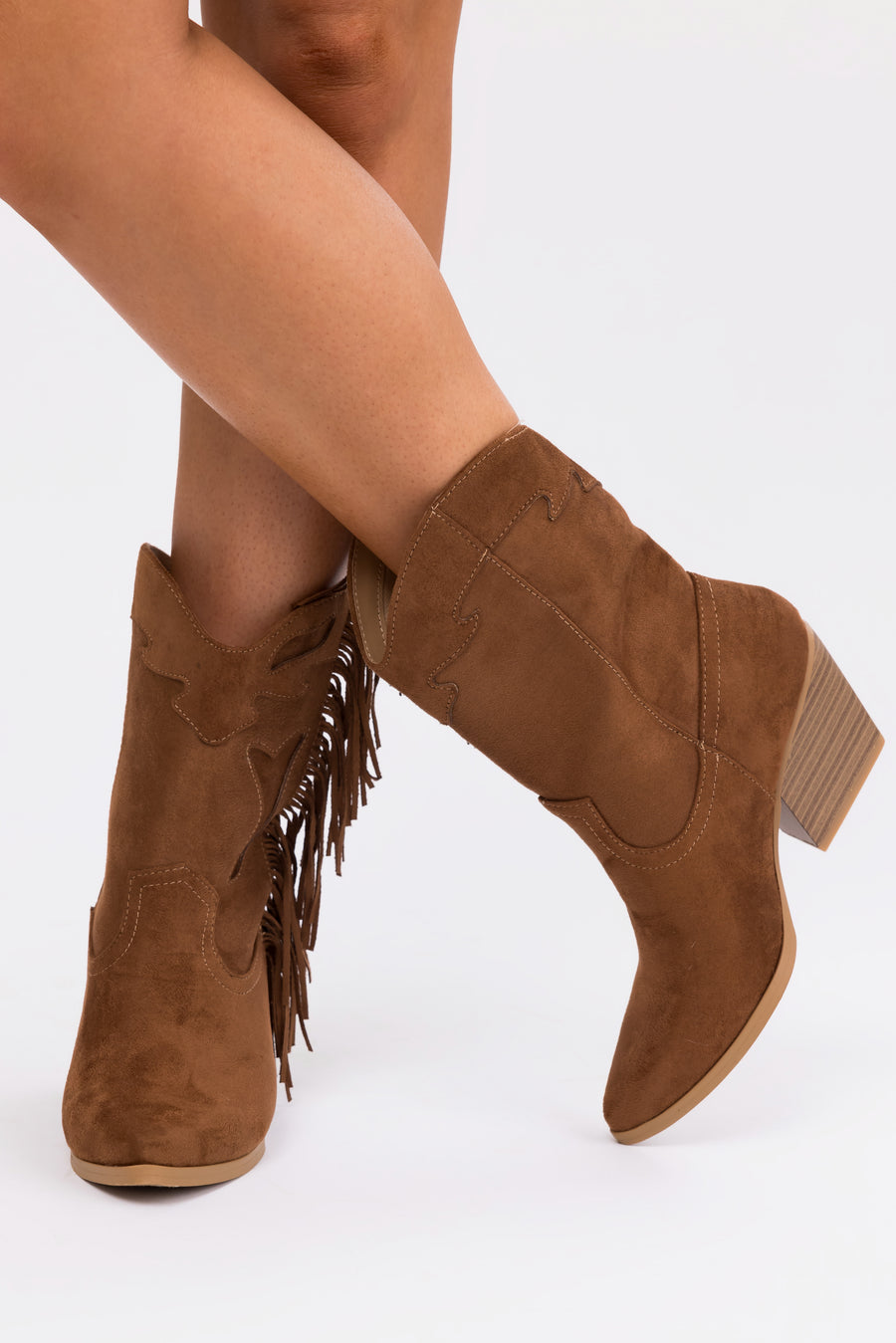 Spice Suede Fringe Embroidered Heeled Boots