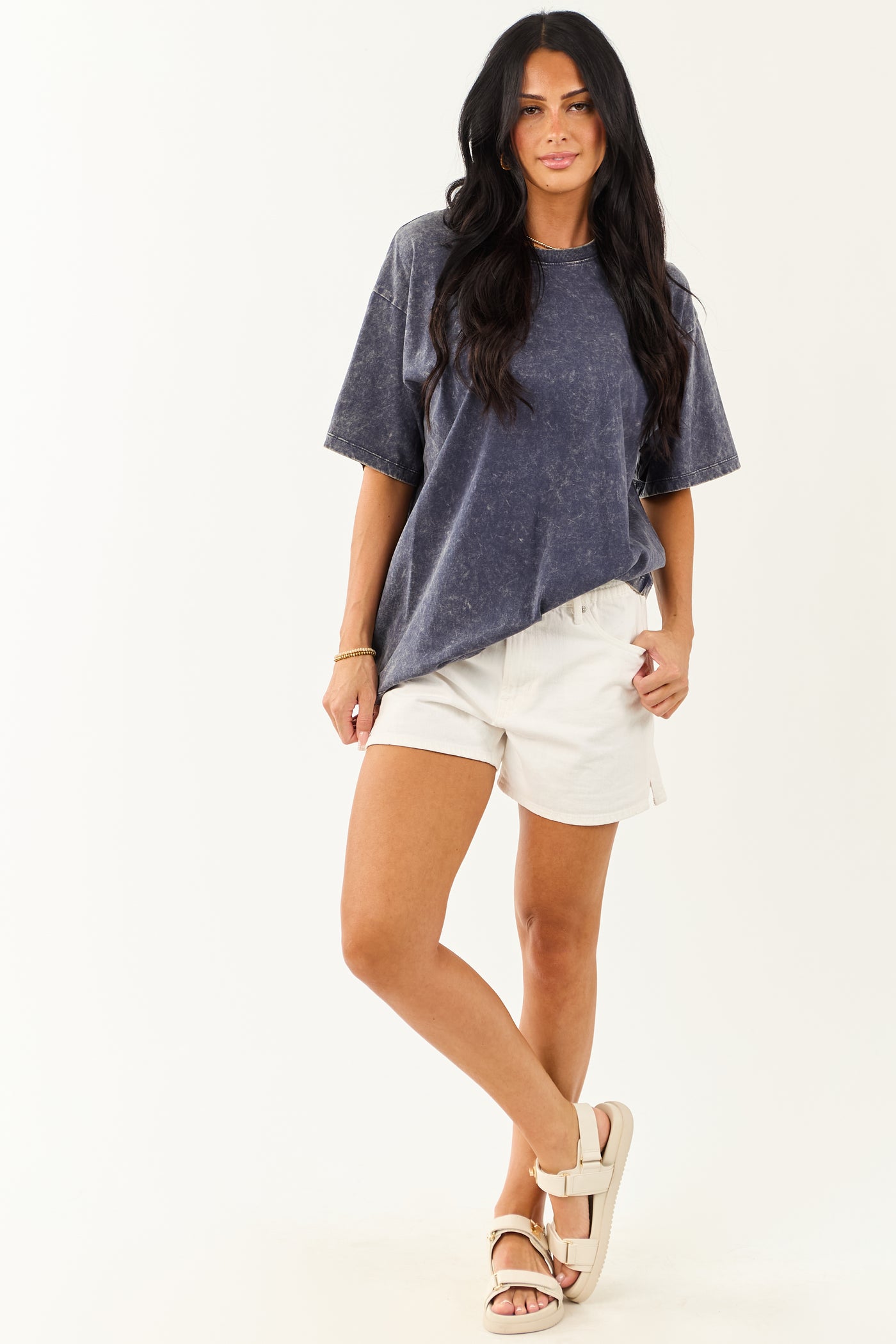 Spruce Acid Wash Relaxed Cotton Short Sleeve Top
