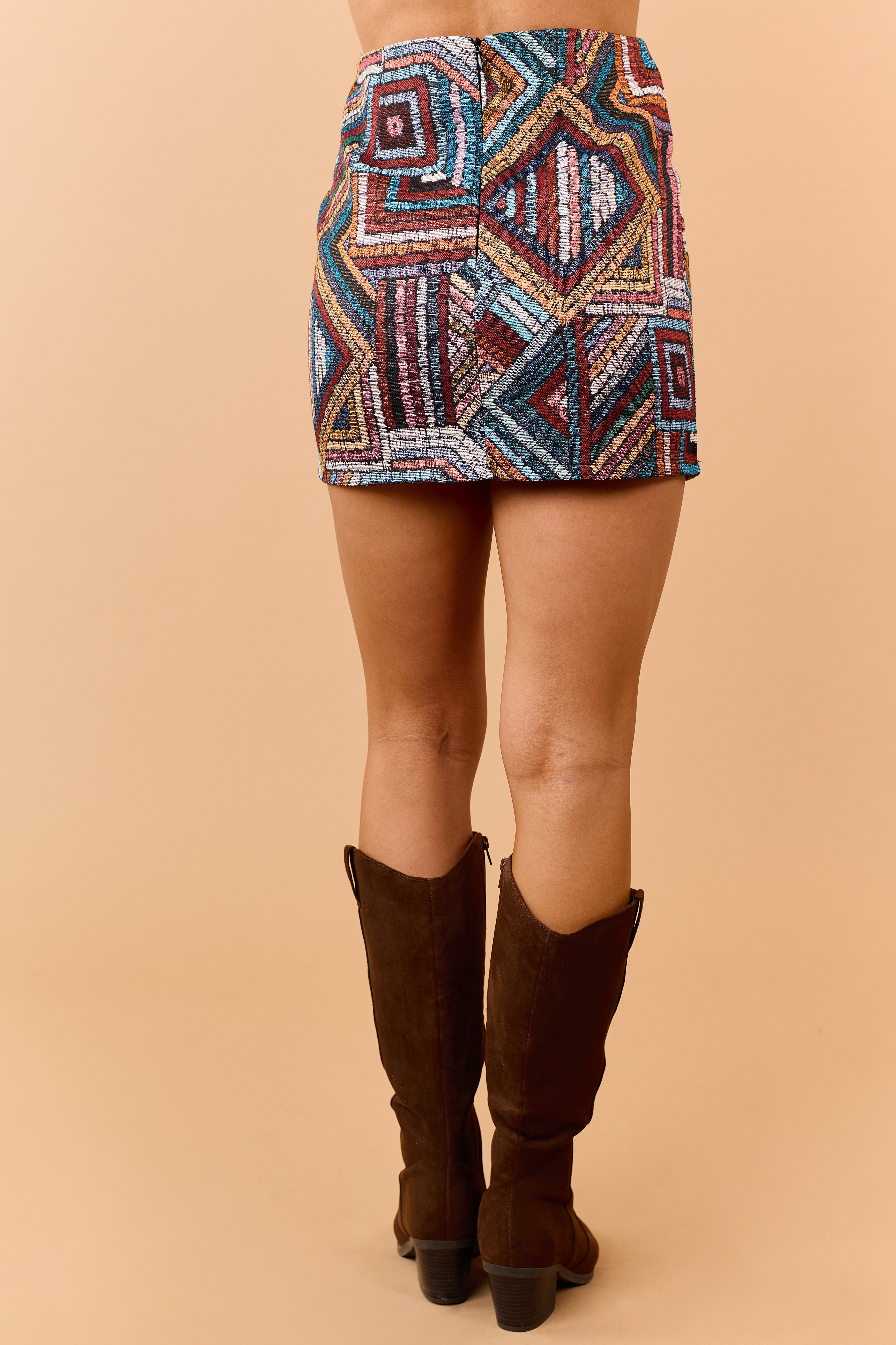 Steel Blue Geometric Pattern Tapestry Mini Skort