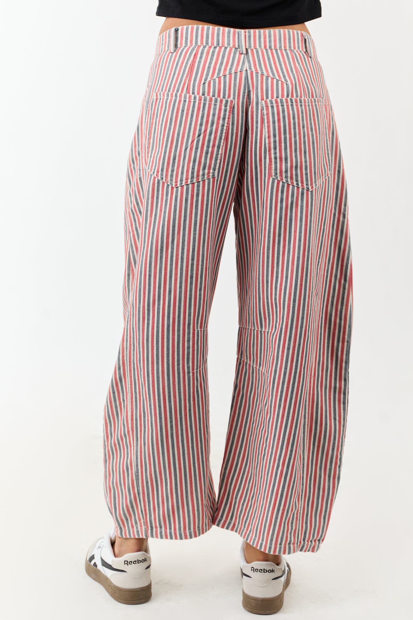 Steel Blue and Ruby Striped Barrel Cropped Pants