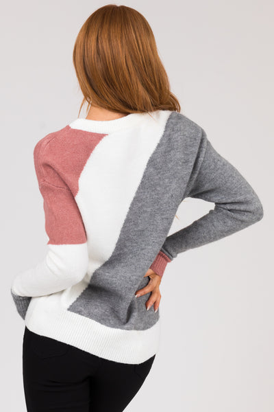 Steel Colorblock Stretchy Knit Sweater