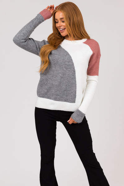 Steel Colorblock Stretchy Knit Sweater