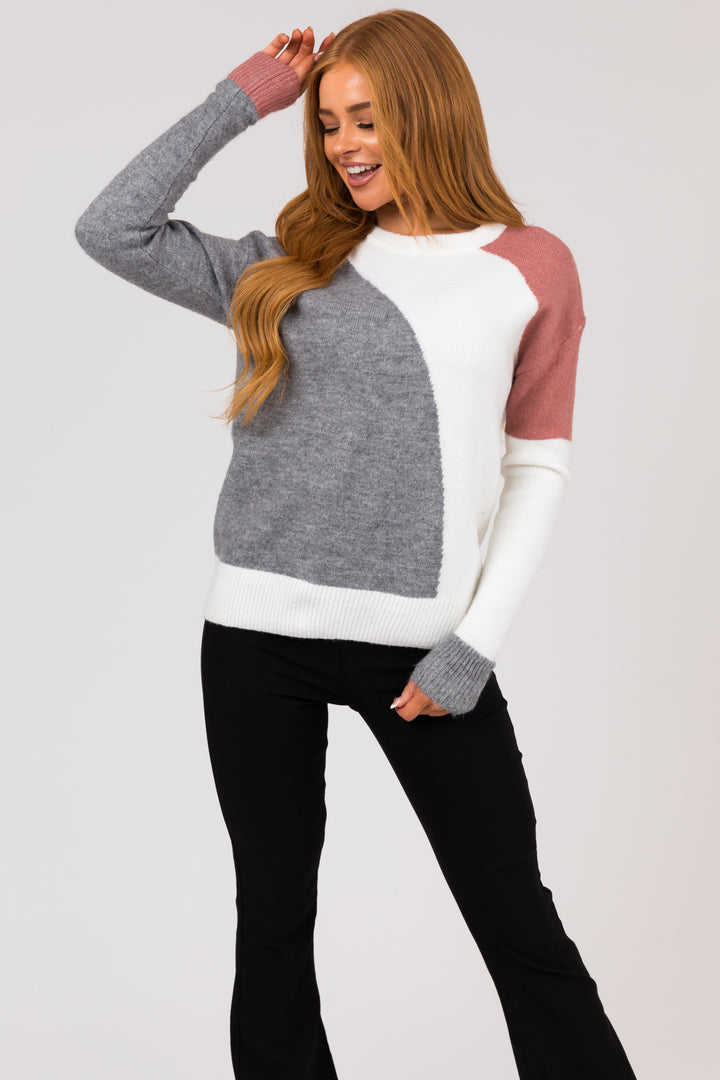 Steel Colorblock Stretchy Knit Sweater
