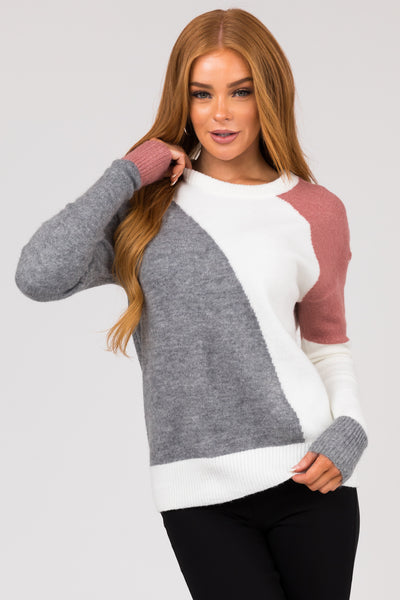 Steel Colorblock Stretchy Knit Sweater