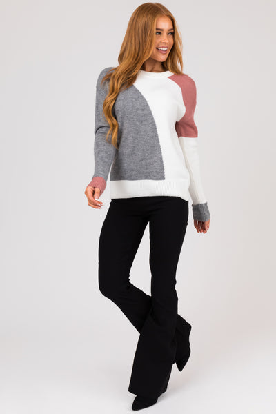 Steel Colorblock Stretchy Knit Sweater