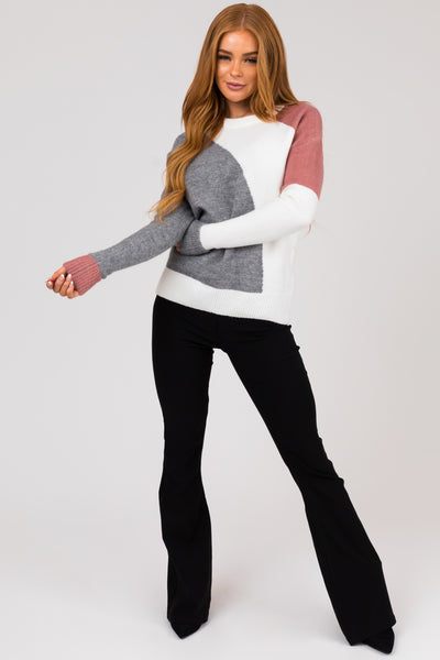 Steel Colorblock Stretchy Knit Sweater