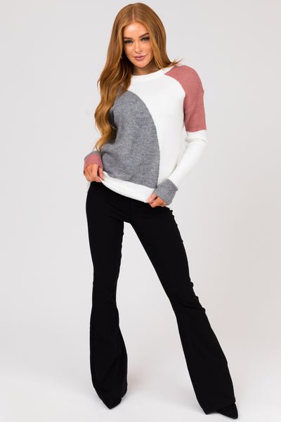 Steel Colorblock Stretchy Knit Sweater