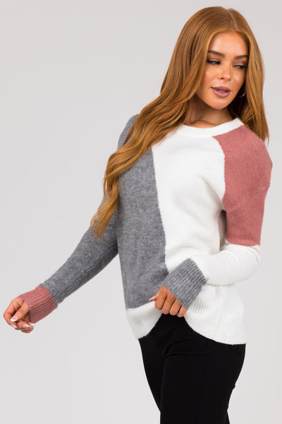Steel Colorblock Stretchy Knit Sweater