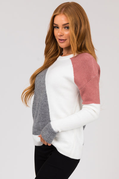 Steel Colorblock Stretchy Knit Sweater