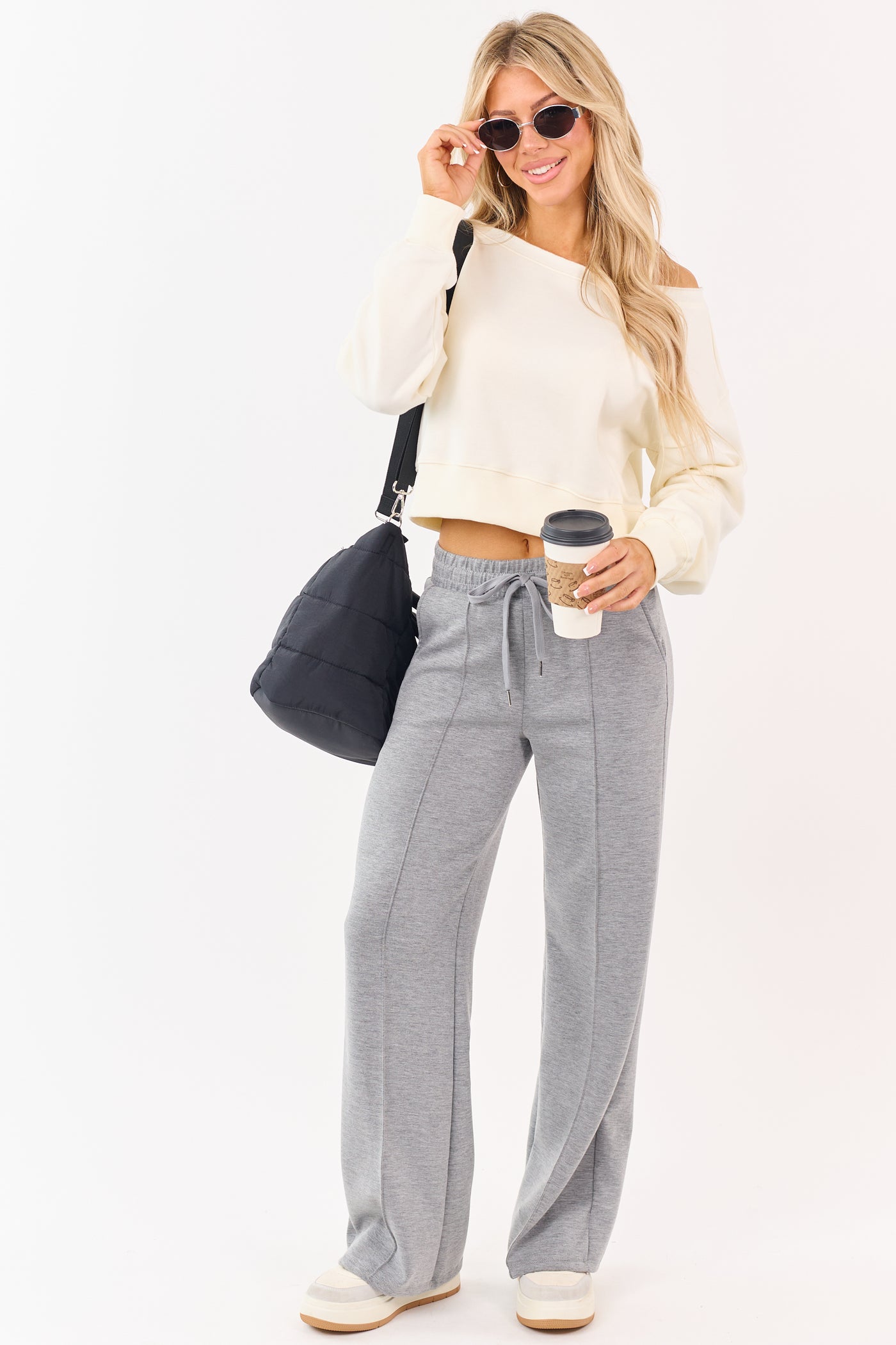 Steel Elastic Waist Drawstring Wide Leg Sweatpants