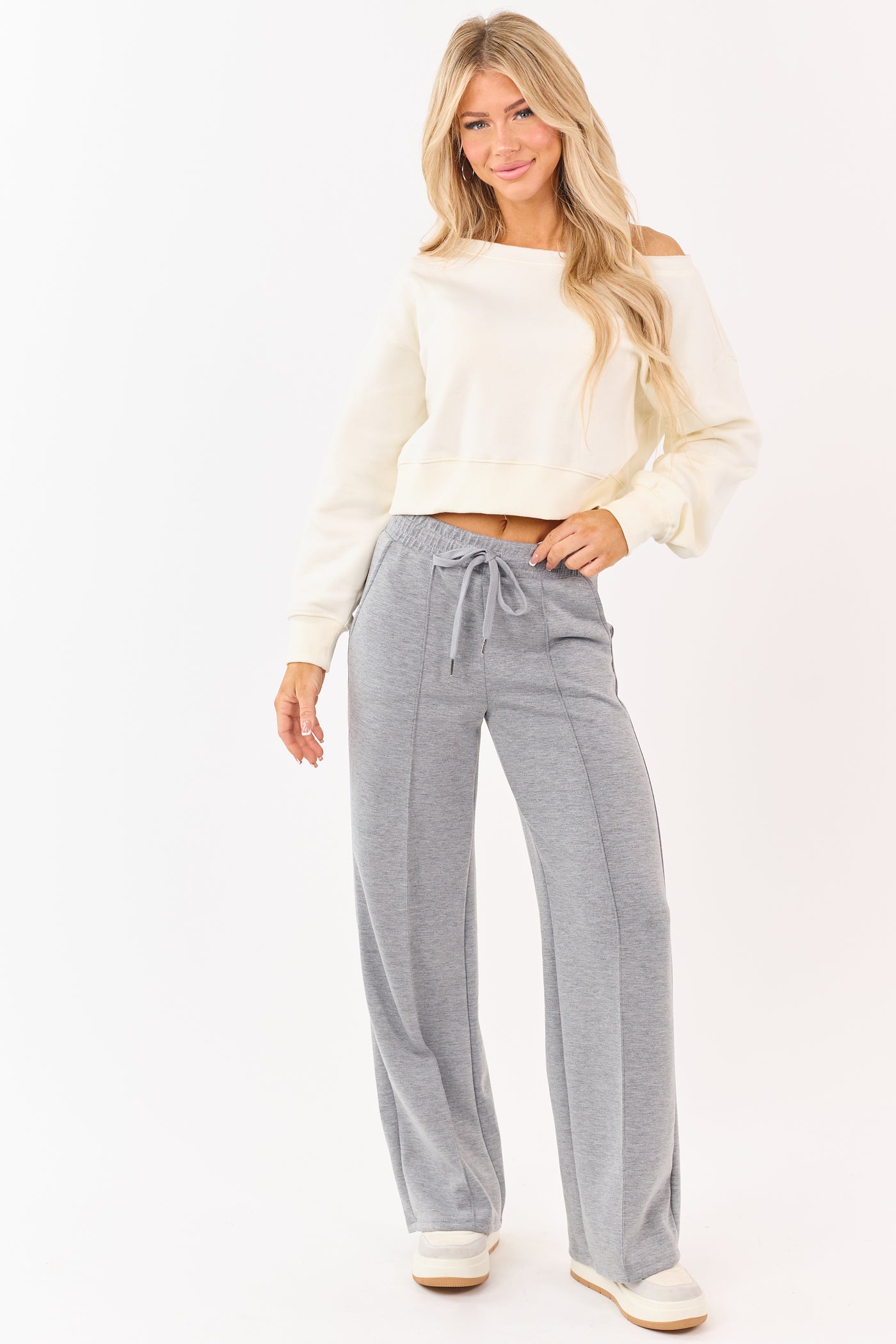 Steel Elastic Waist Drawstring Wide Leg Sweatpants