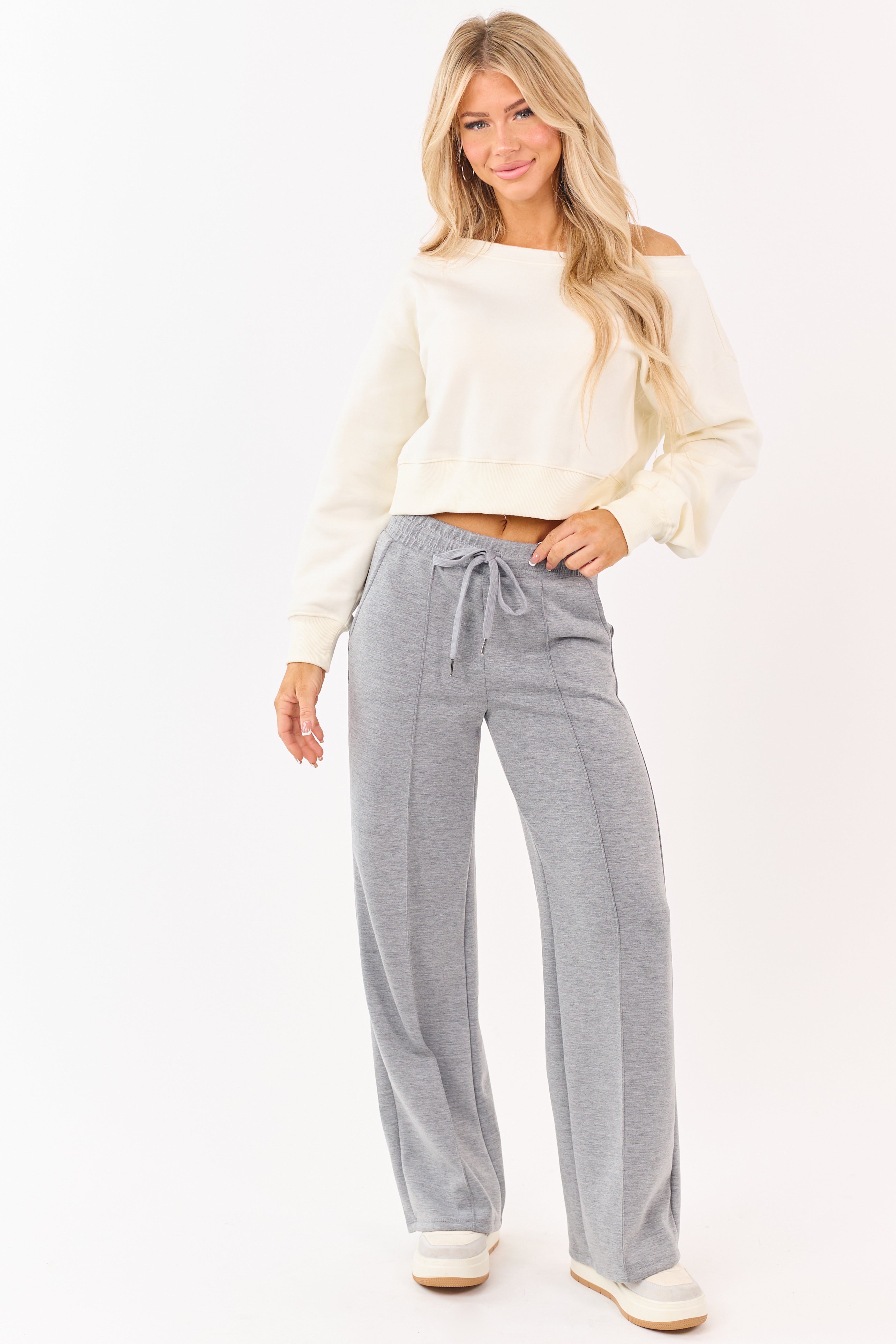 Steel Elastic Waist Drawstring Wide Leg Sweatpants