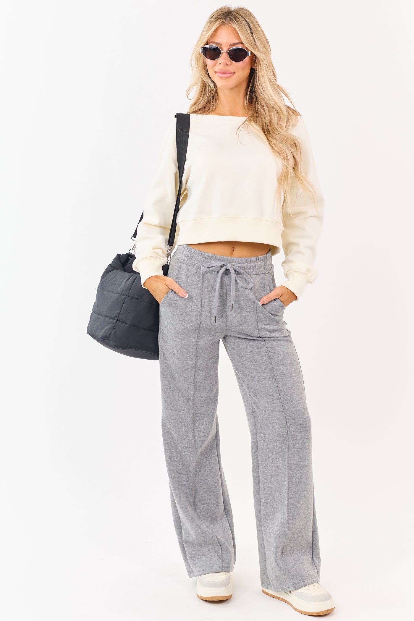 Steel Elastic Waist Drawstring Wide Leg Sweatpants