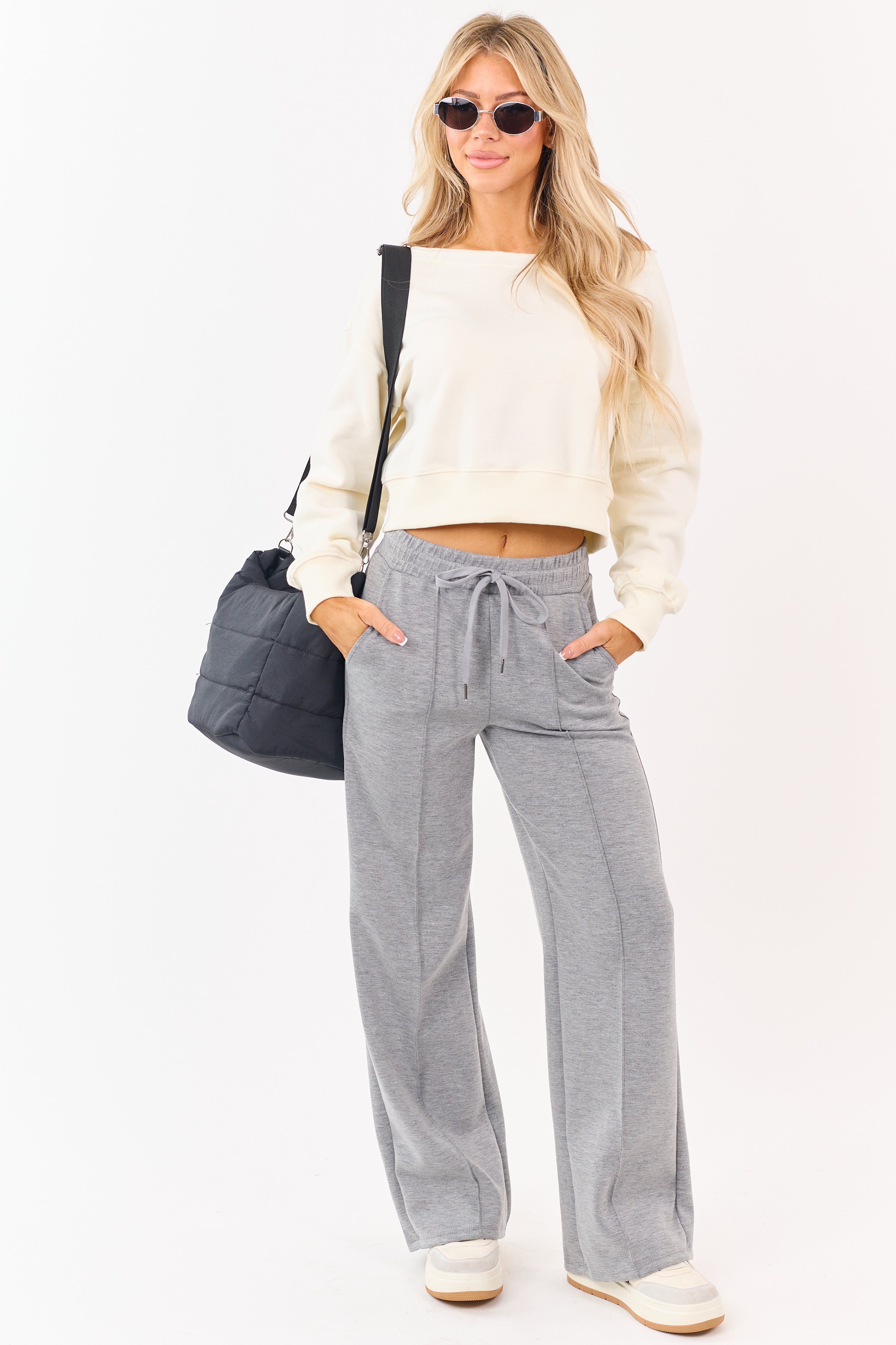 Steel Elastic Waist Drawstring Wide Leg Sweatpants
