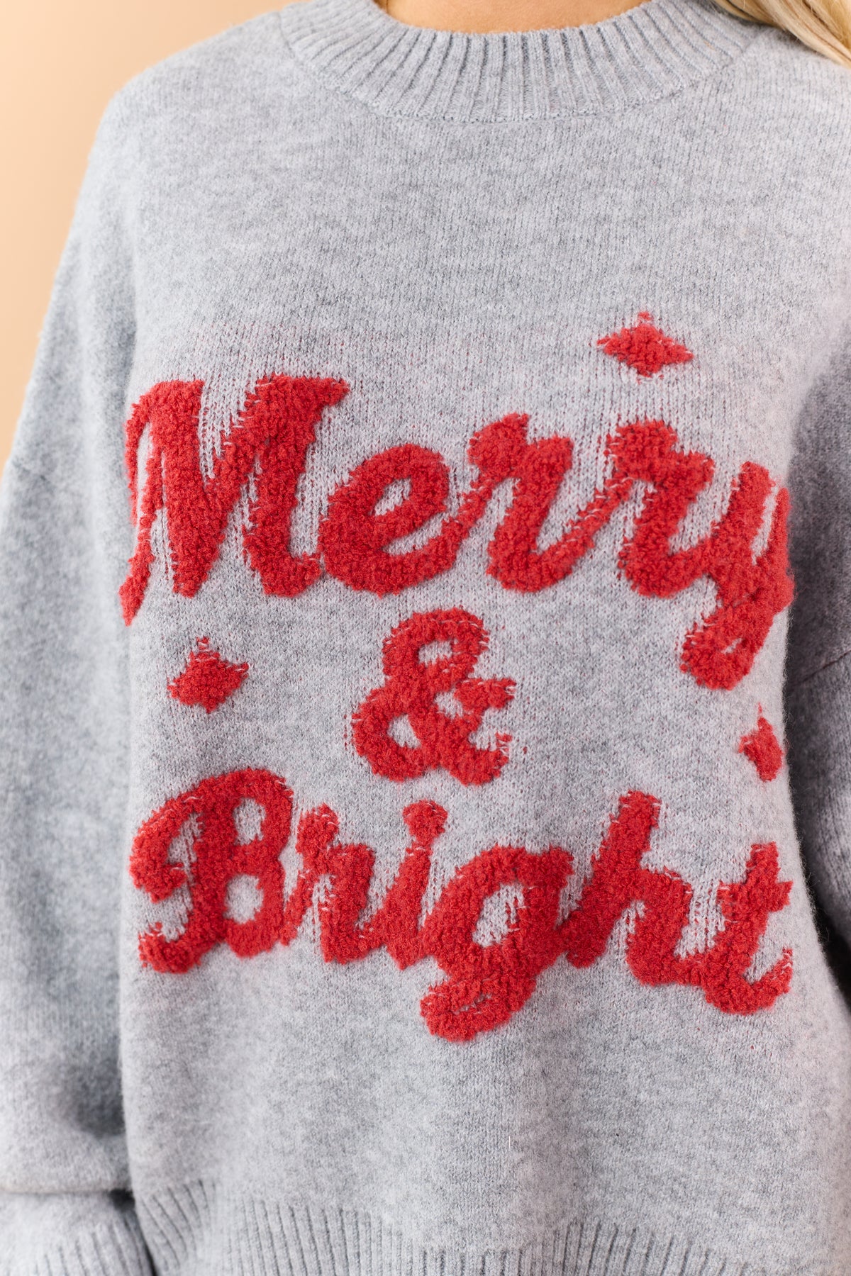 Steel Grey Textured 'Merry & Bright' Graphic Sweater