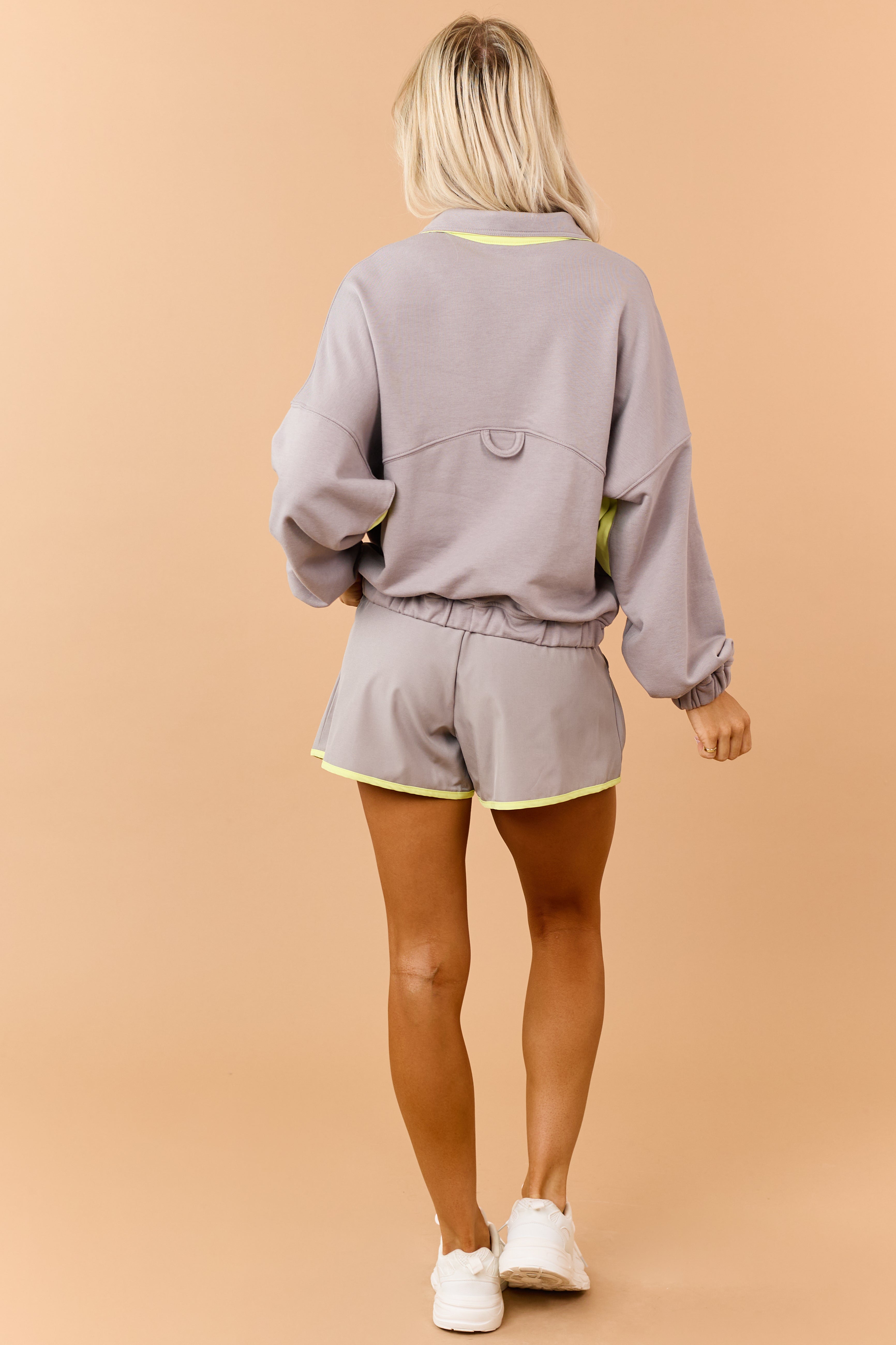 Steel Half Button Down Sweatshirt and Shorts Set