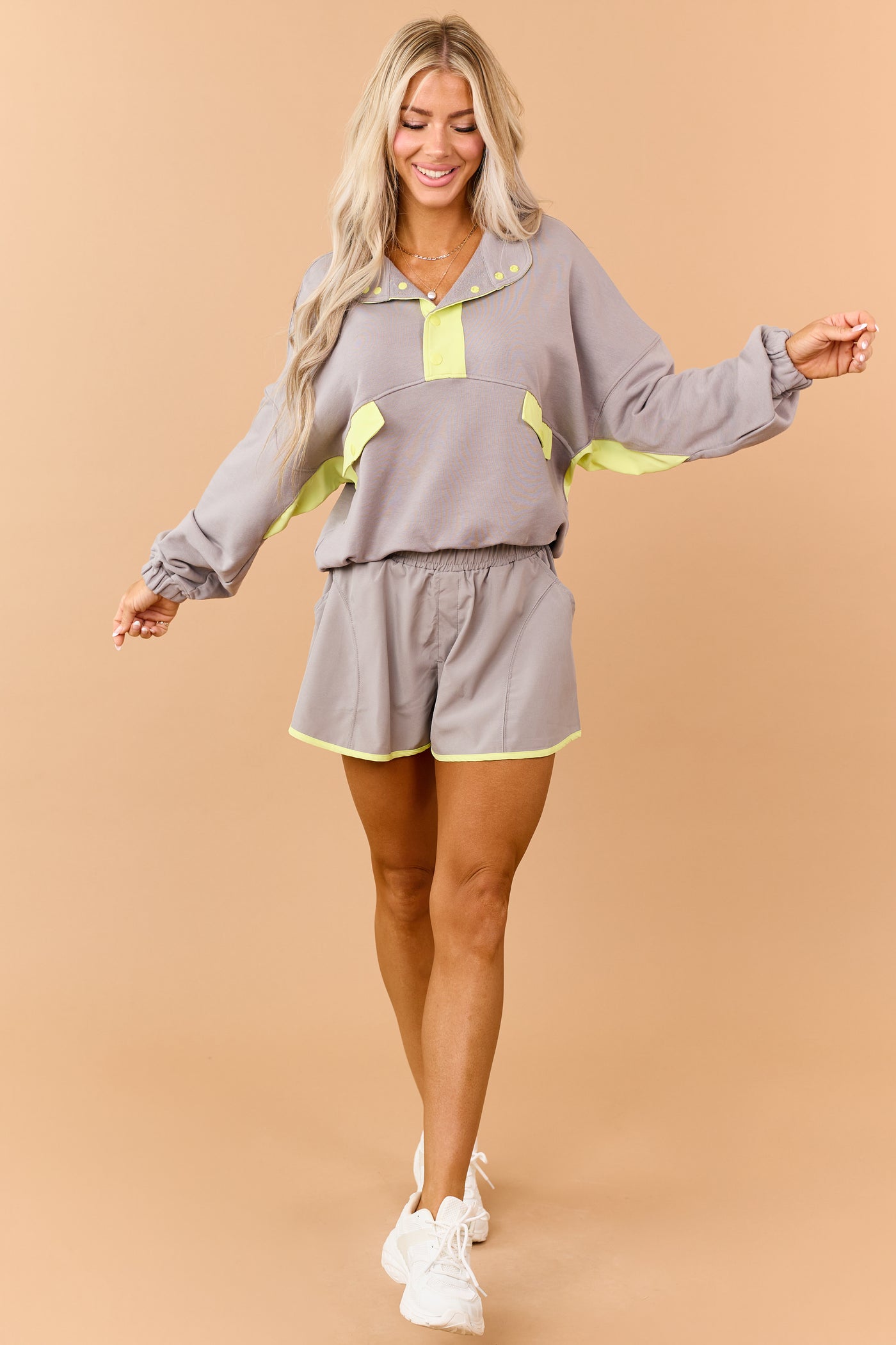Steel Half Button Down Sweatshirt and Shorts Set