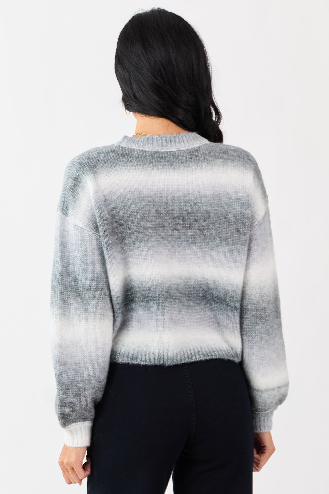 Steel Ombre Wool Blend Cropped Rib Knit Sweater
