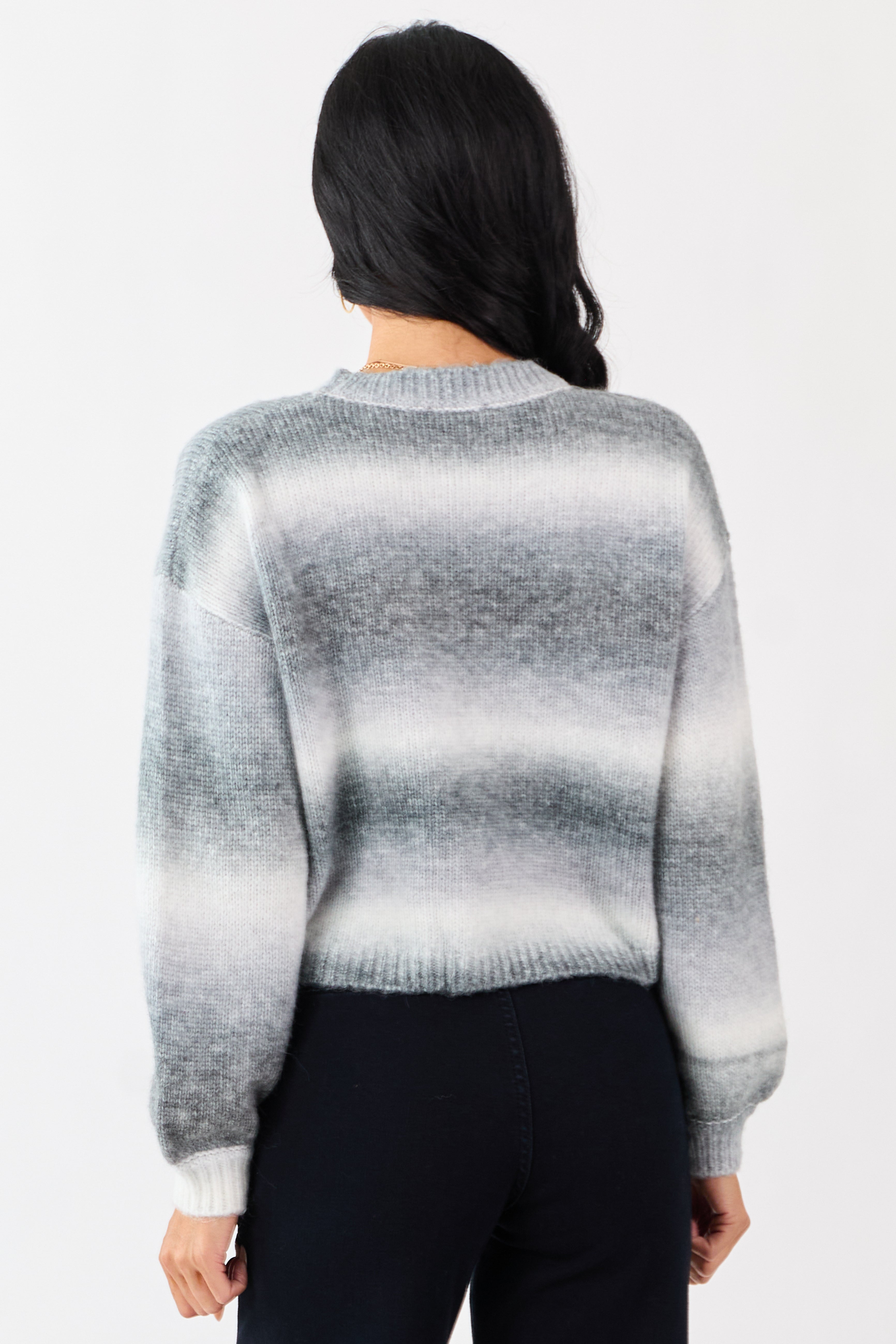 Steel Ombre Wool Blend Cropped Rib Knit Sweater