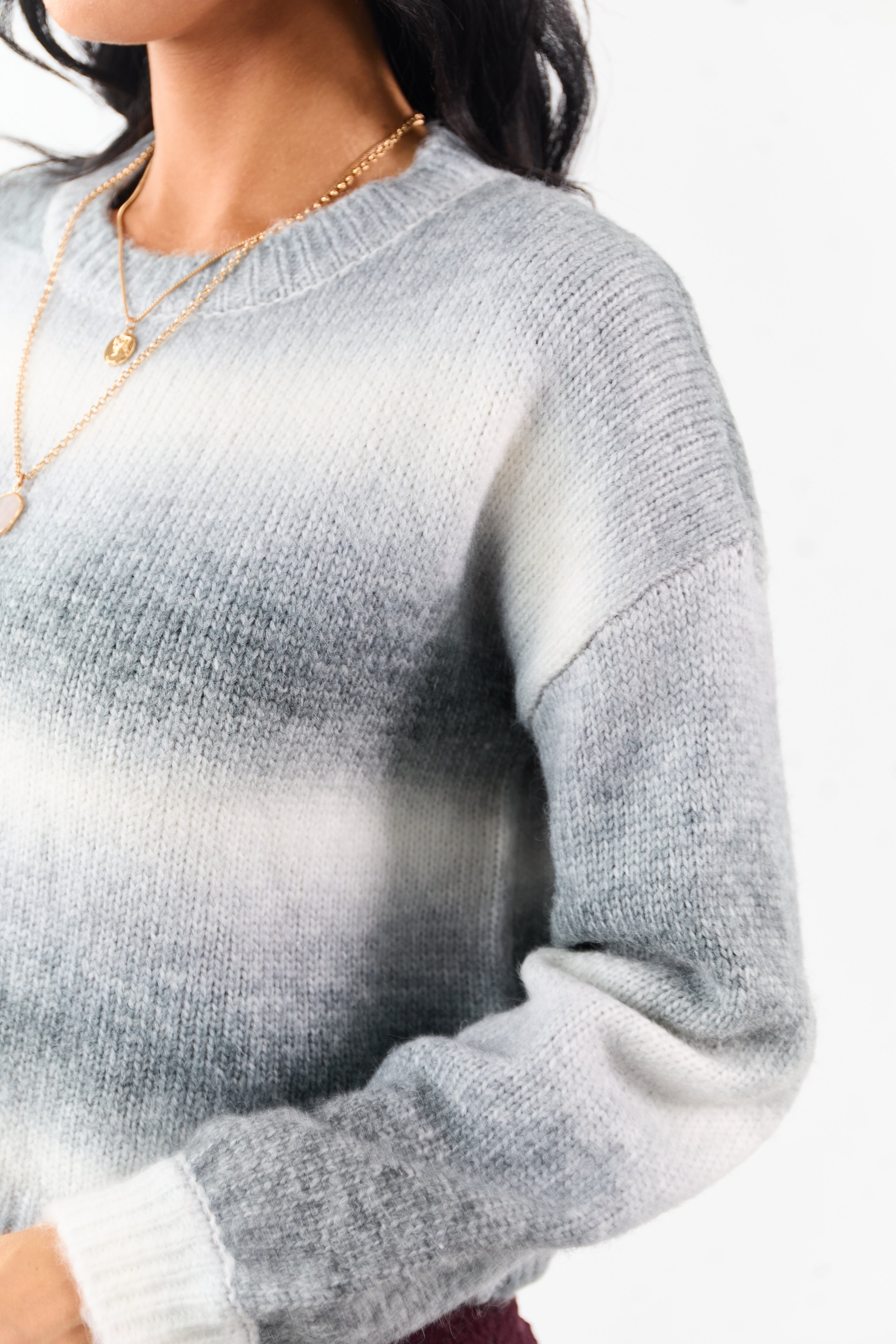 Steel Ombre Wool Blend Cropped Rib Knit Sweater