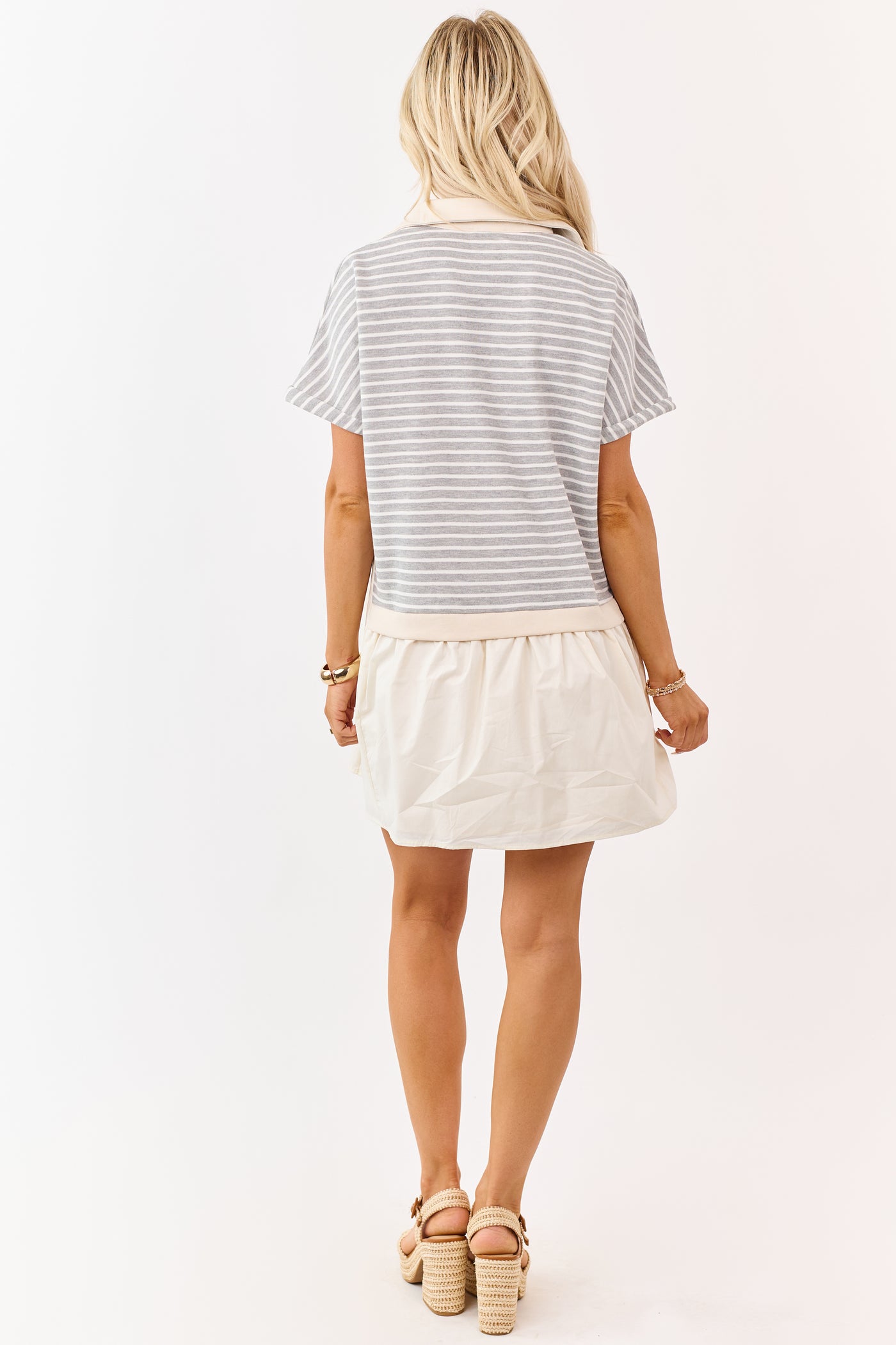 Steel Striped Knit Contrast Skirt Mini Shirt Dress