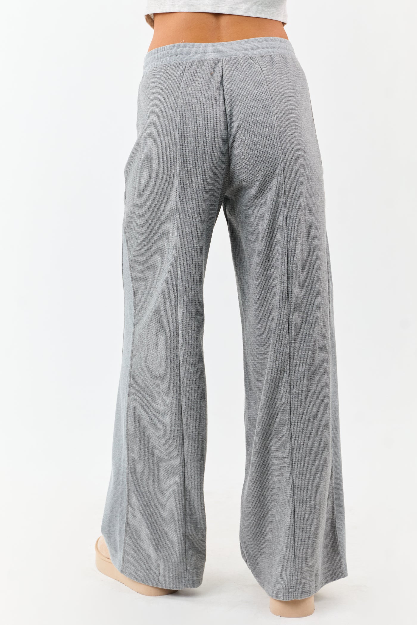 Steel Waffle Knit Wide Leg Drawstring Pants