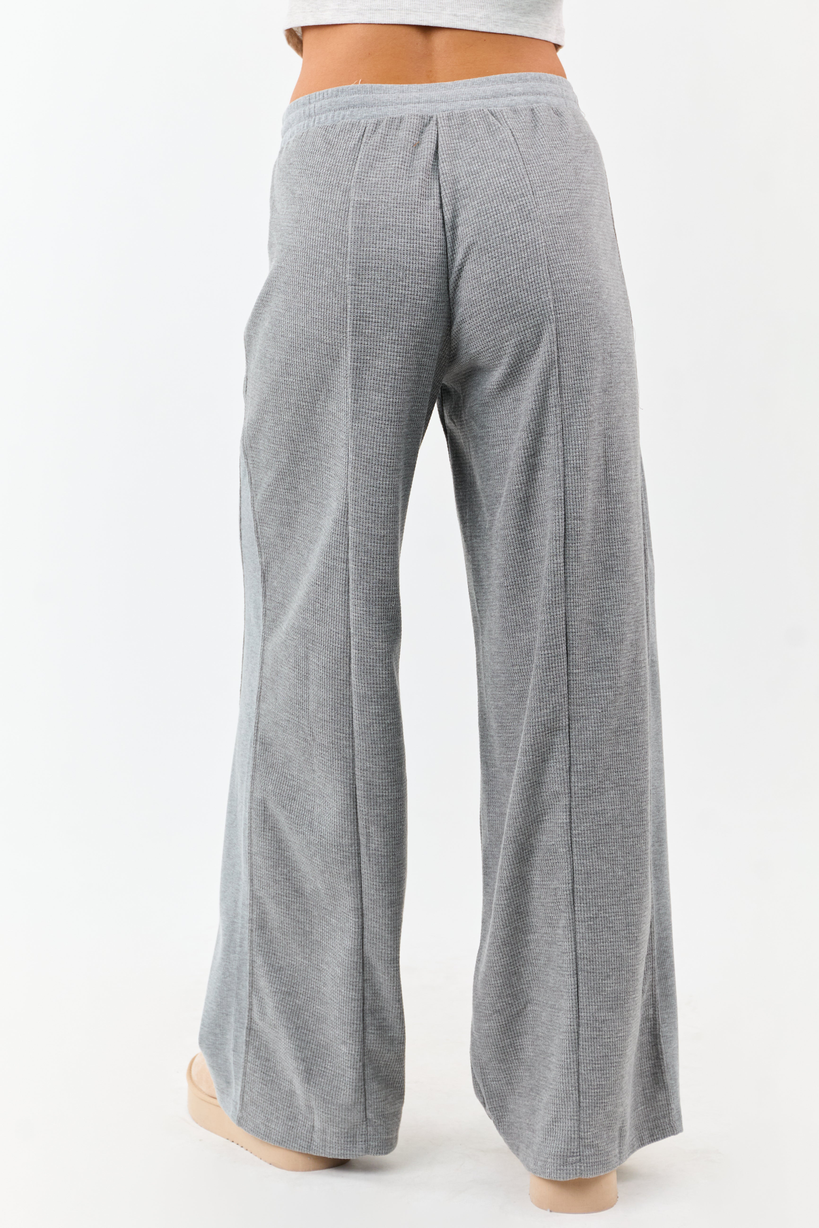 Steel Waffle Knit Wide Leg Drawstring Pants