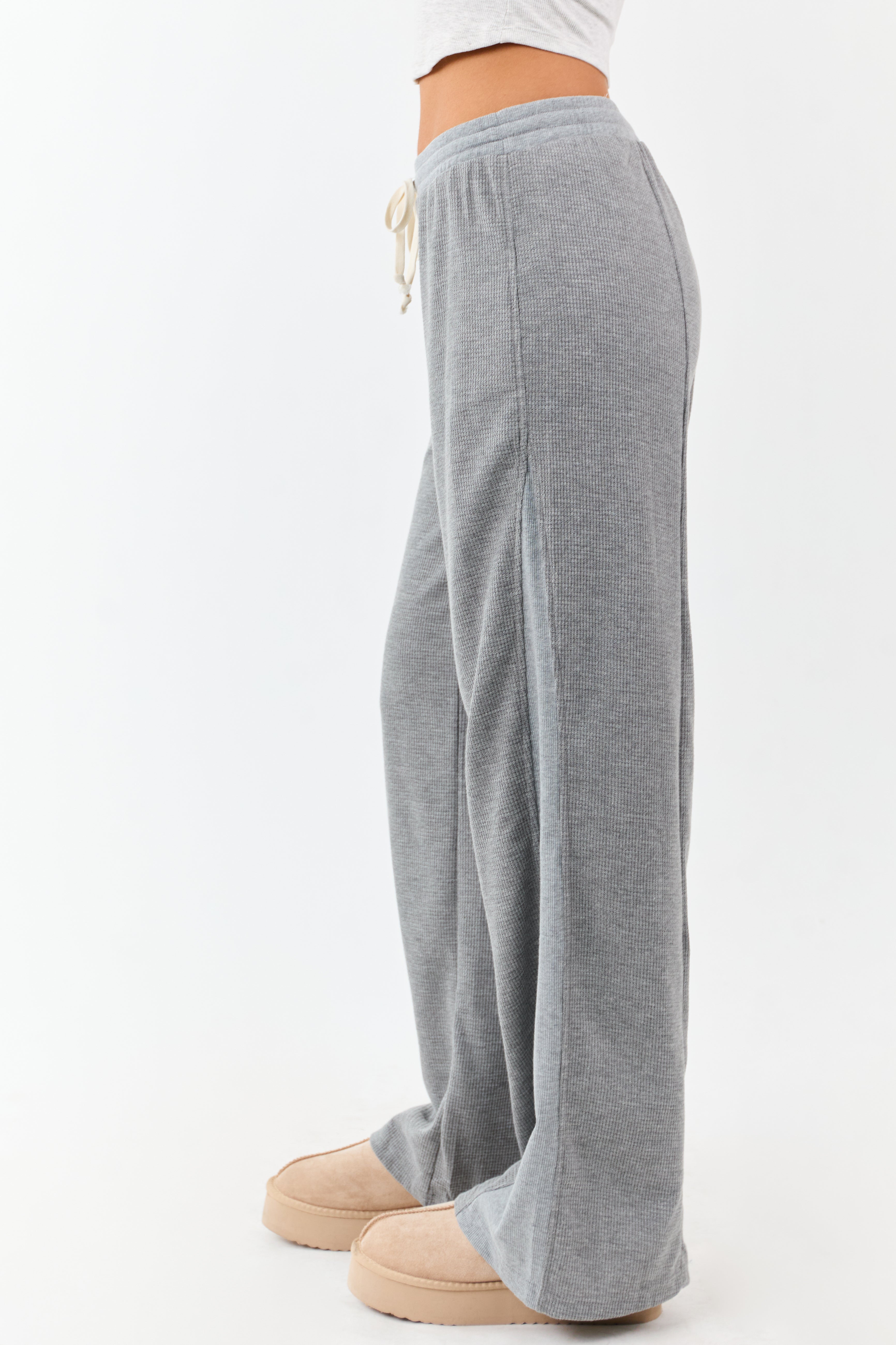 Steel Waffle Knit Wide Leg Drawstring Pants