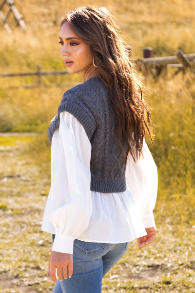 Stone Cable Knit Sweater Vest Blouse