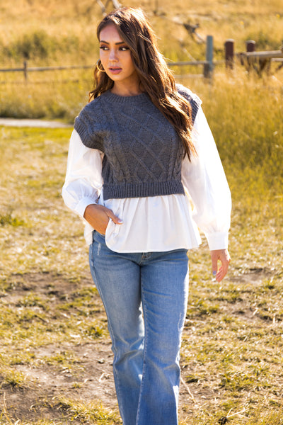 Stone Cable Knit Sweater Vest Blouse