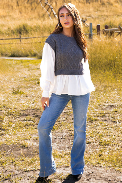 Stone Cable Knit Sweater Vest Blouse