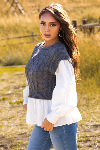 Stone Cable Knit Sweater Vest Blouse