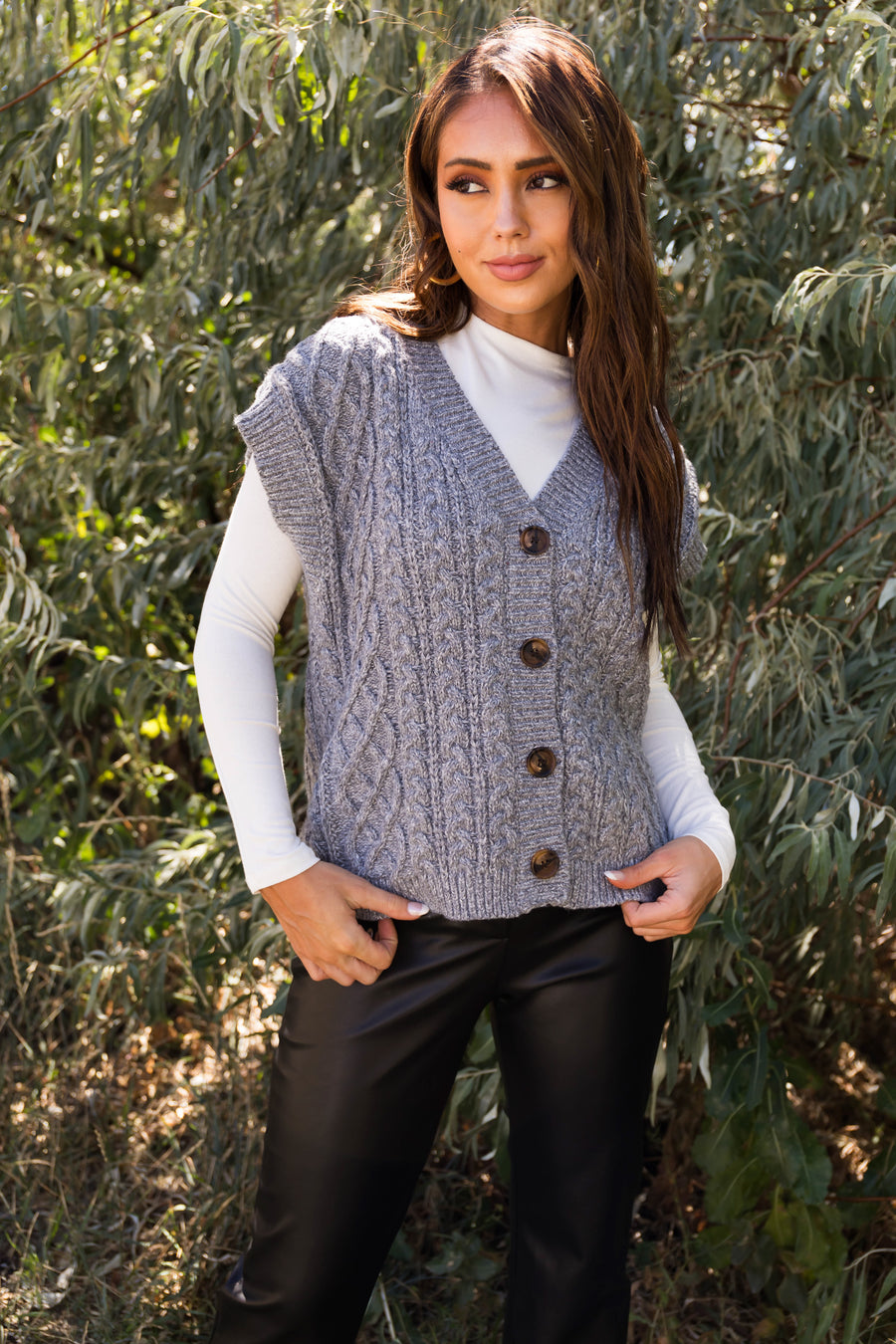 Stone Chunky Cable Knit Sweater Vest