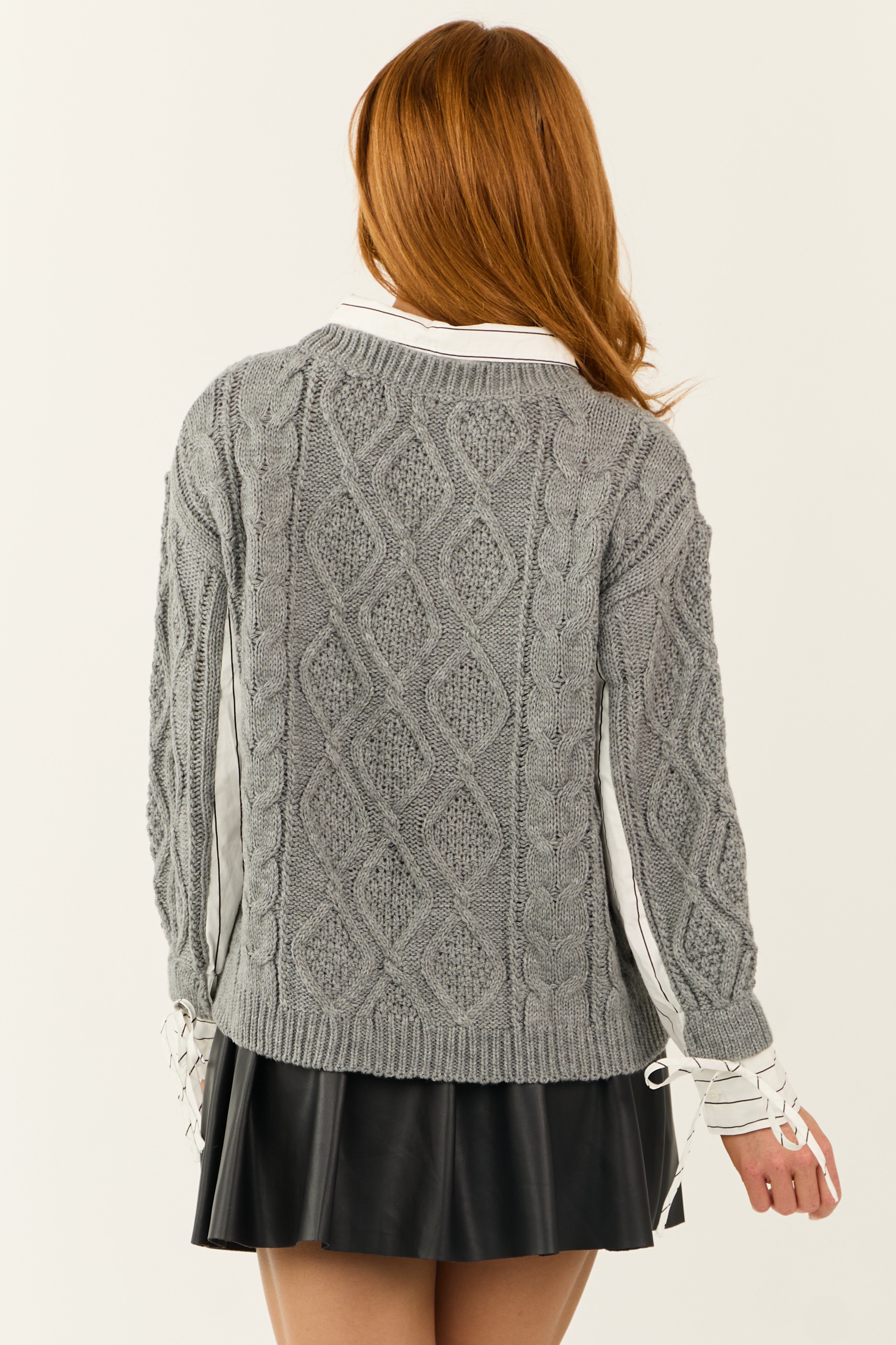 Stone Contrast Collared Cable Knit Sweater | Lime Lush Boutique