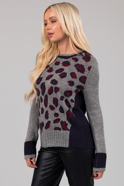 Stone Grey Animal Print Long Sleeve Sweater