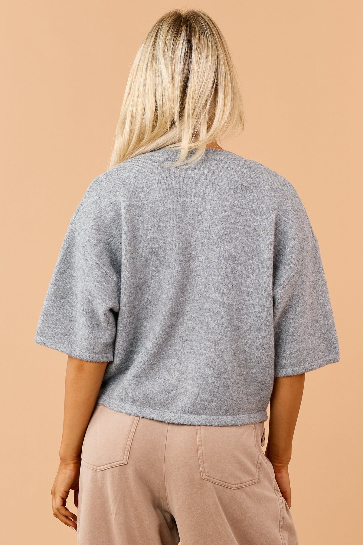 Stone Grey Half Sleeve Button Down Sweater