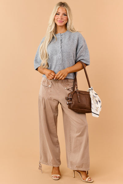 Stone Grey Half Sleeve Button Down Sweater