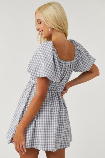 Stone and Off White Gingham Mini Dress