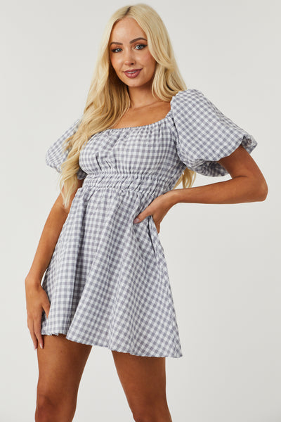 Stone and Off White Gingham Mini Dress