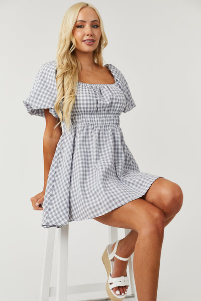 Stone and Off White Gingham Mini Dress