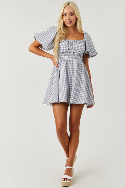 Stone and Off White Gingham Mini Dress