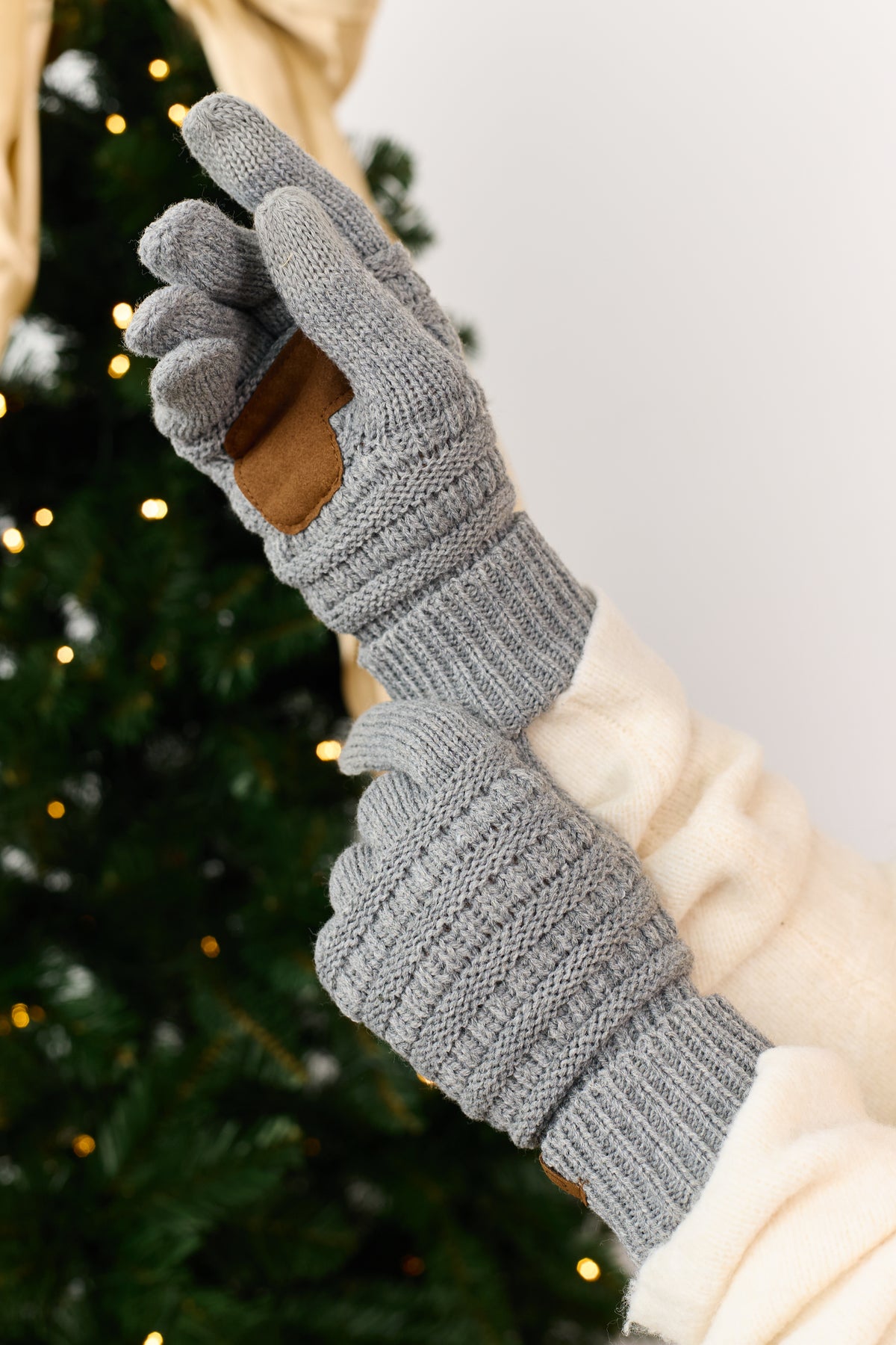 Stone Grey Knitted Palm Grip Smart Tip Gloves